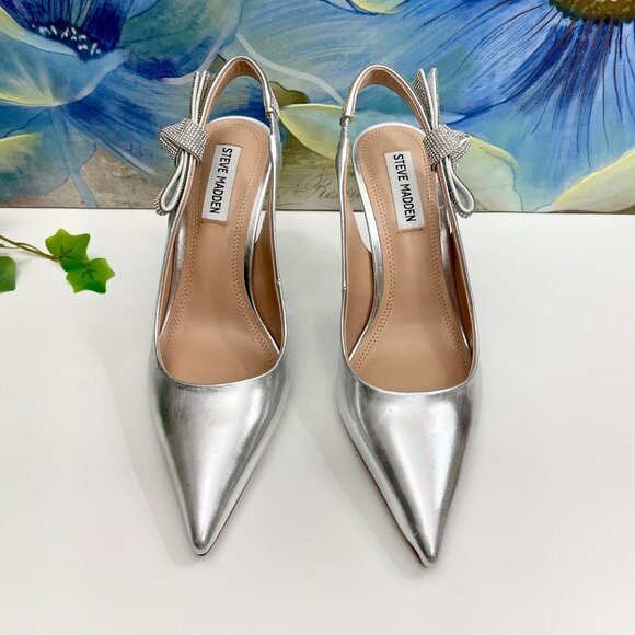 Steve Madden Stefani Metallic Slingback Pump in Silver Size 8 - Picture 6 of 16